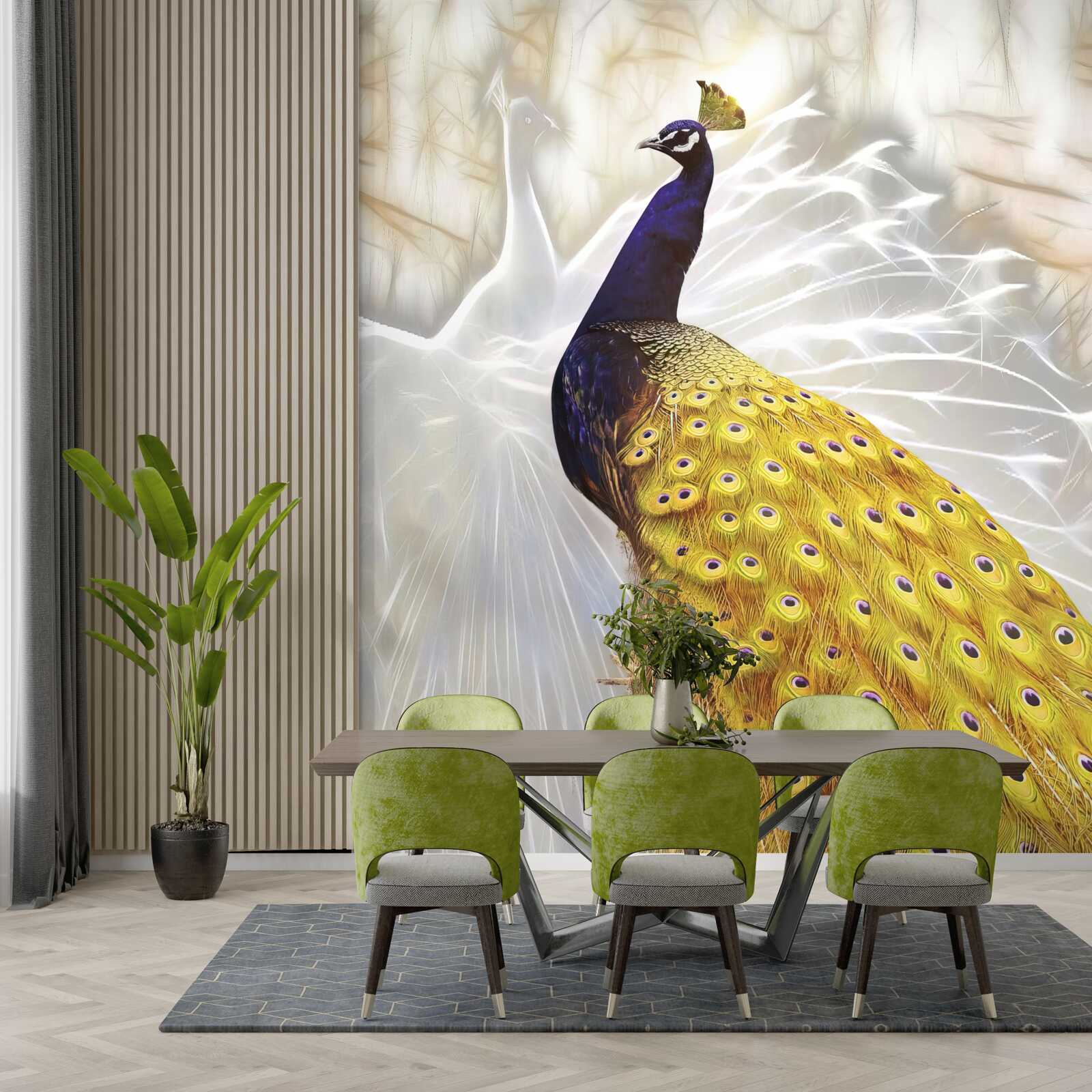 Papier peint oiseau aux plumes d'or