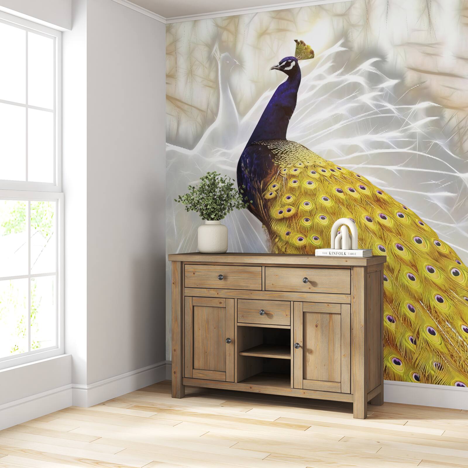 Papier peint oiseau aux plumes d'or