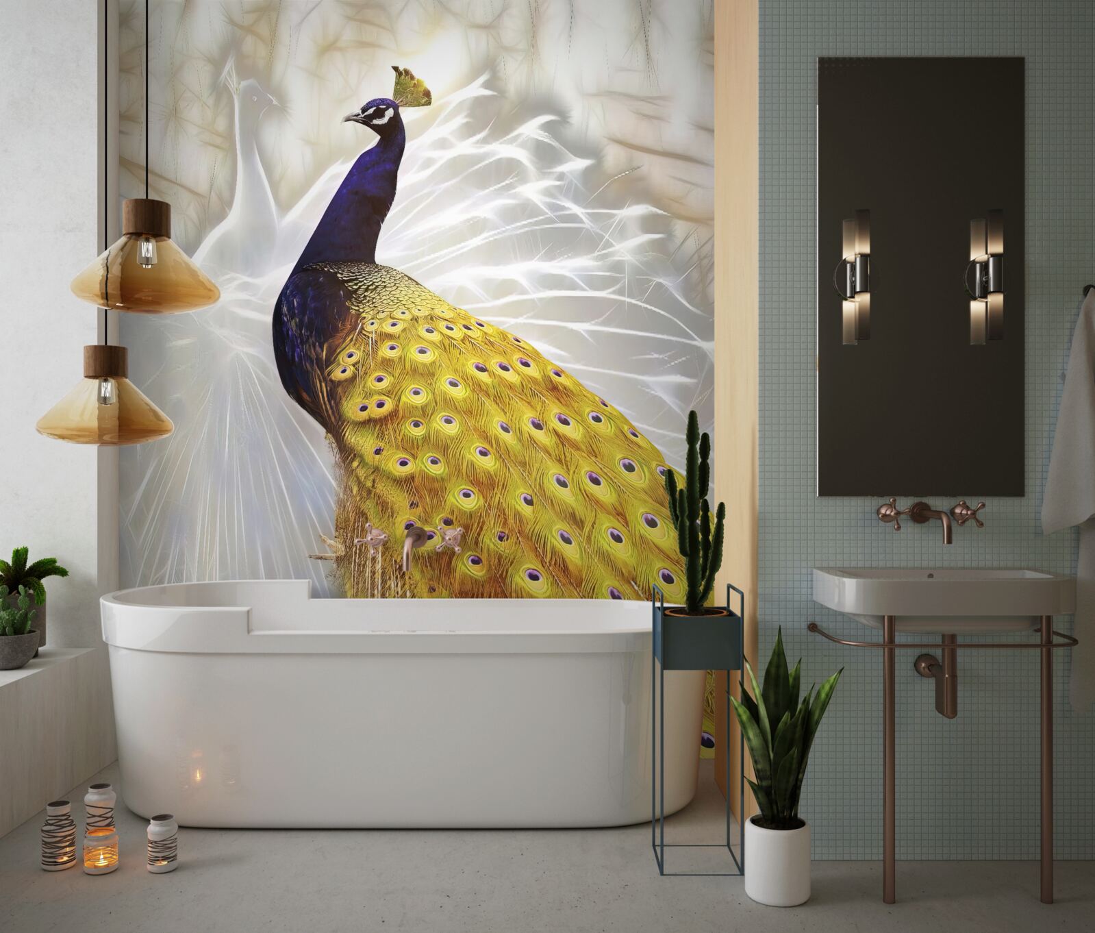 Papier peint oiseau aux plumes d'or