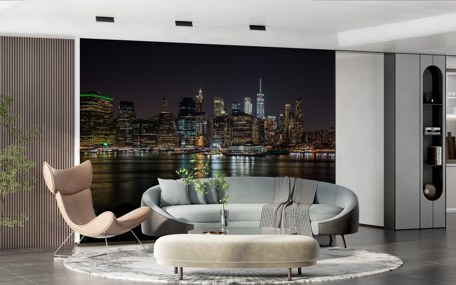 Papier peint panorama de la ville nocturne depuis la rive opposée