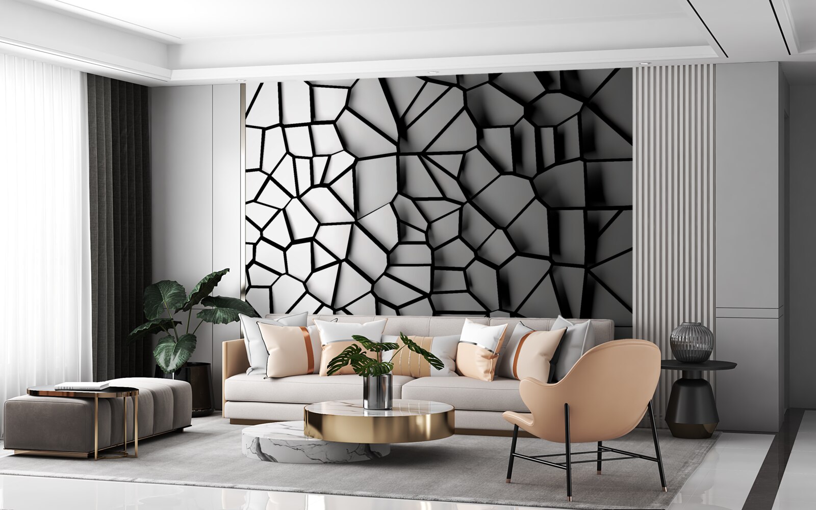 Papier peint mur blanc avec effet de volume