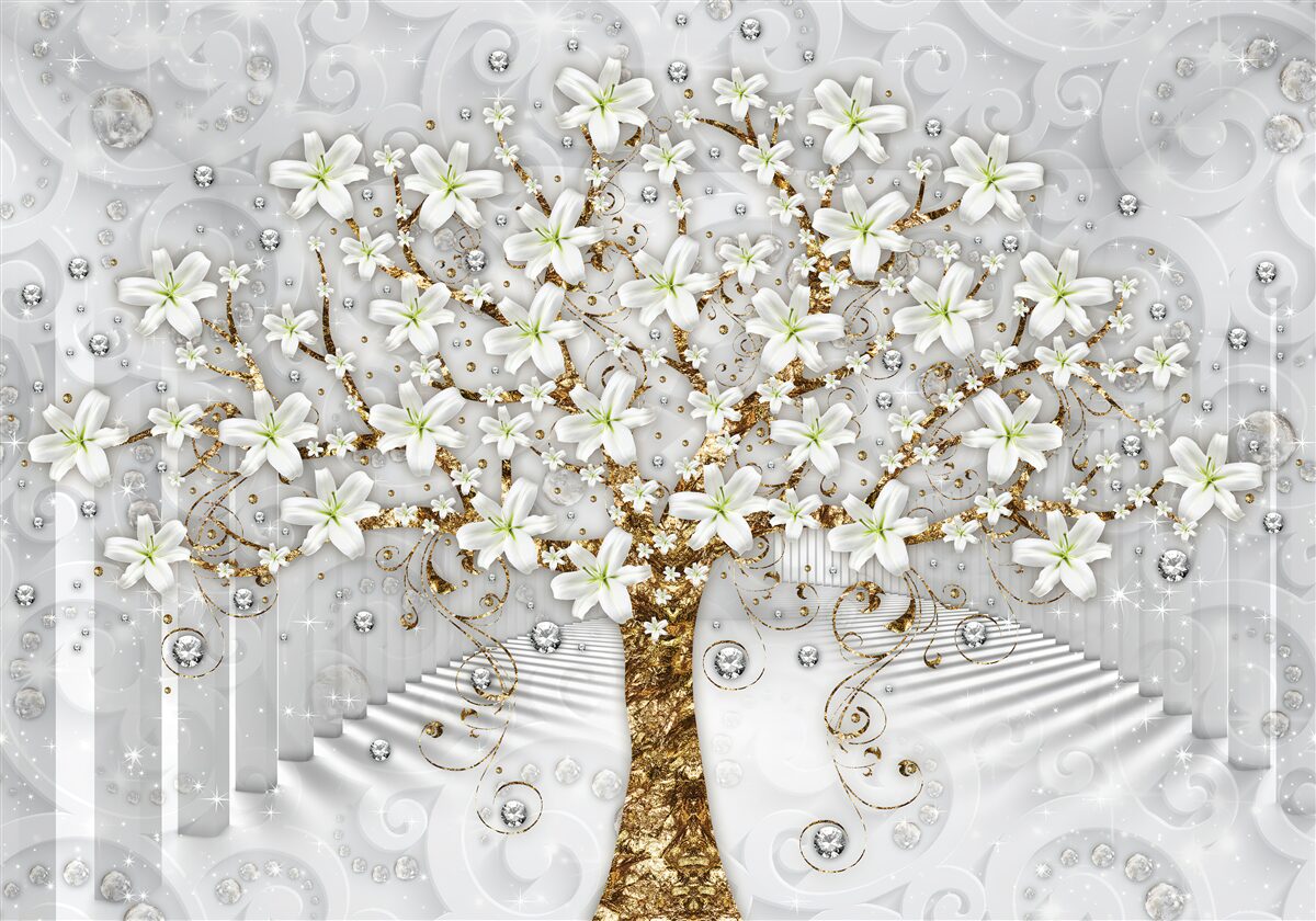 Papier peint des fleurs blanches ont fleuri sur l'arbre