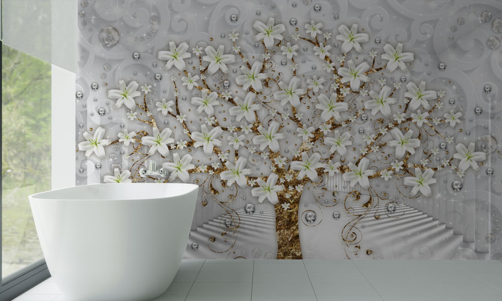 Papier peint des fleurs blanches ont fleuri sur l'arbre