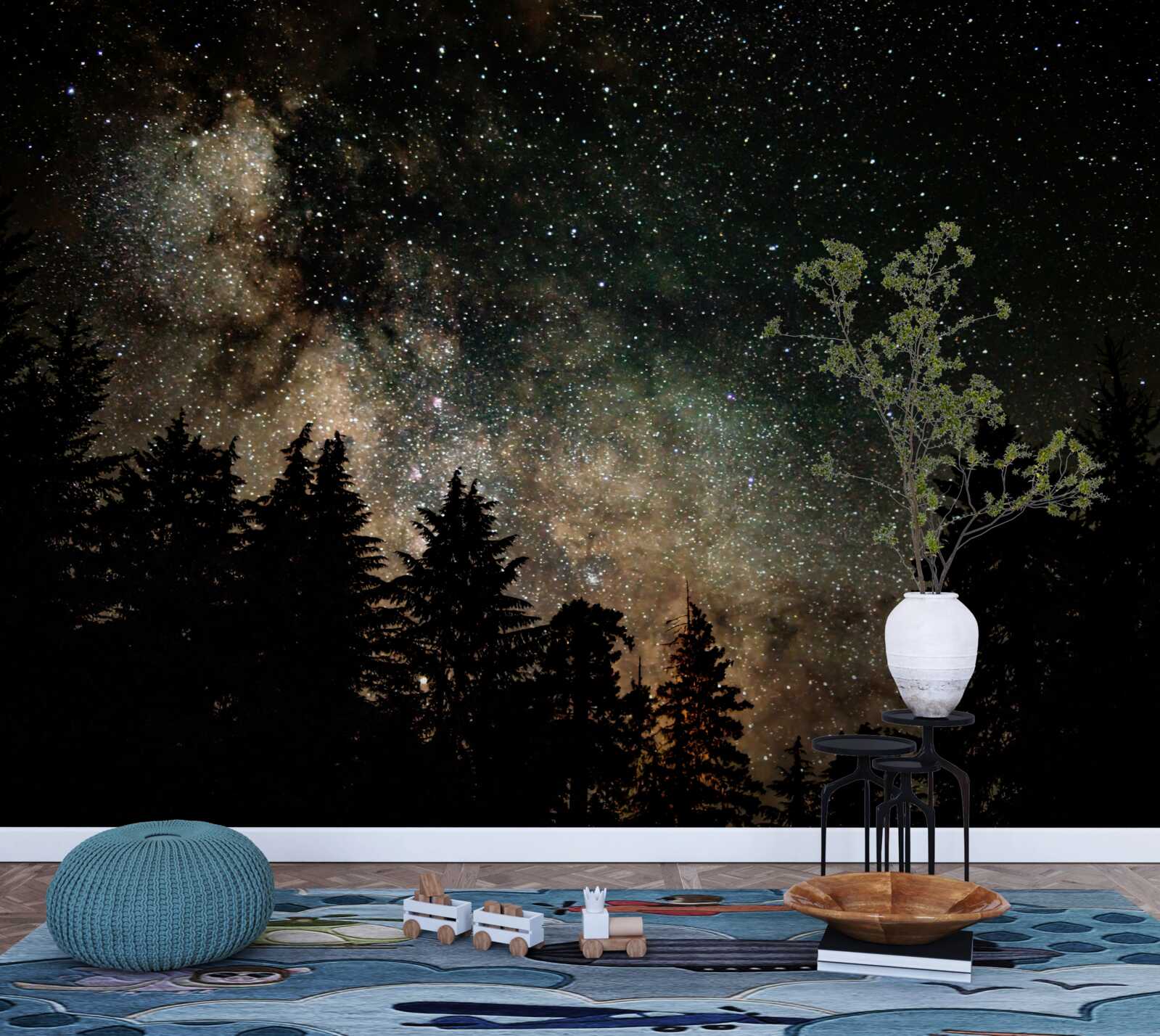 Papier peint la forêt la nuit et le ciel étoilé