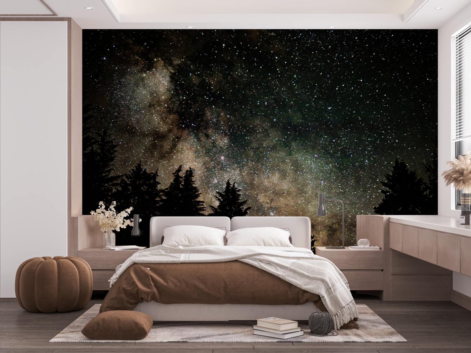 Papier peint la forêt la nuit et le ciel étoilé