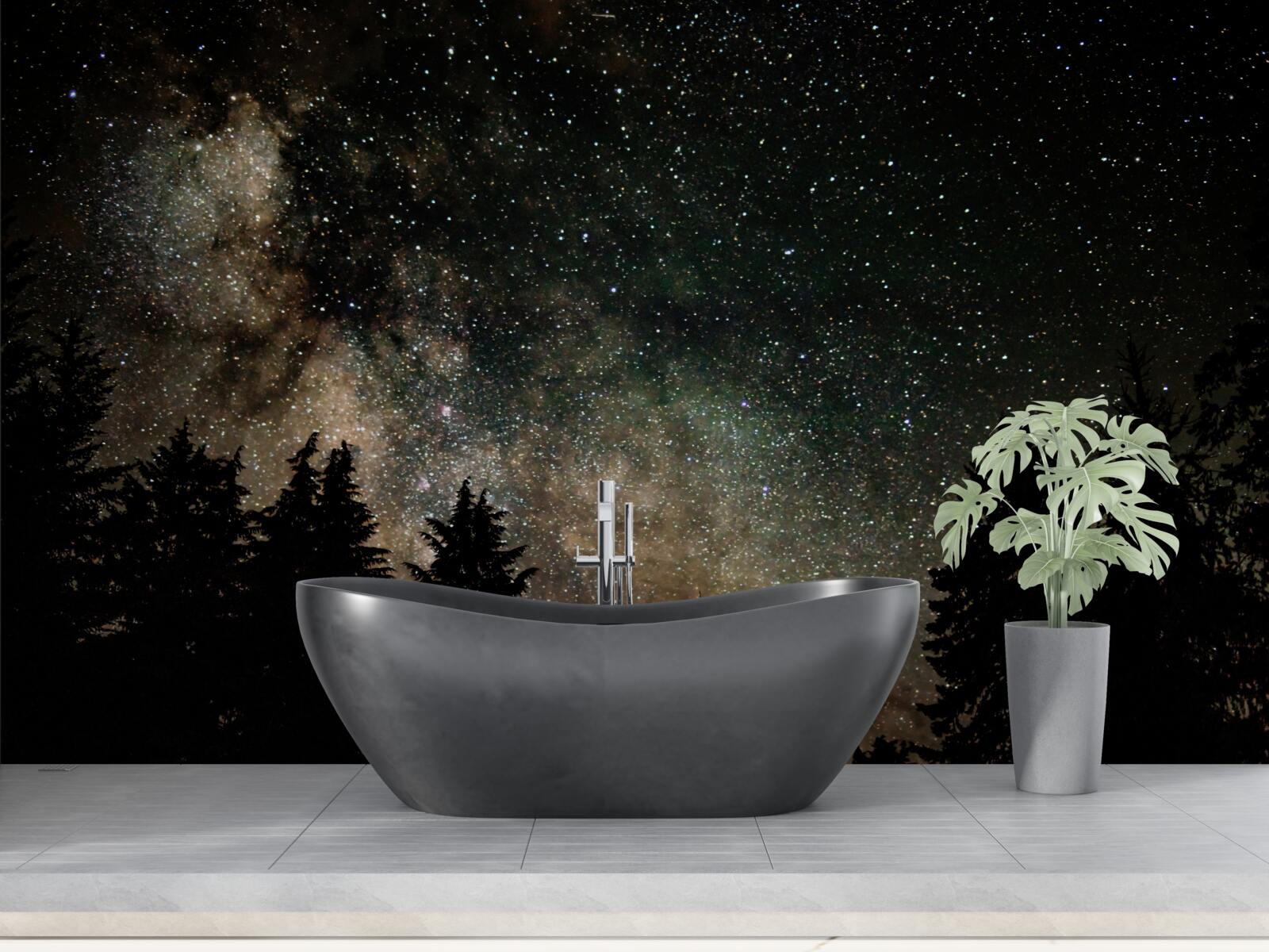 Papier peint la forêt la nuit et le ciel étoilé