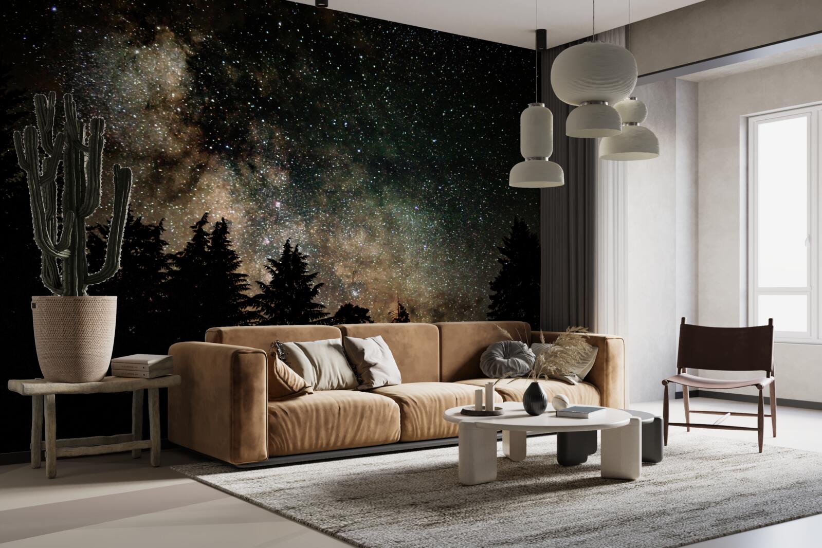 Papier peint la forêt la nuit et le ciel étoilé