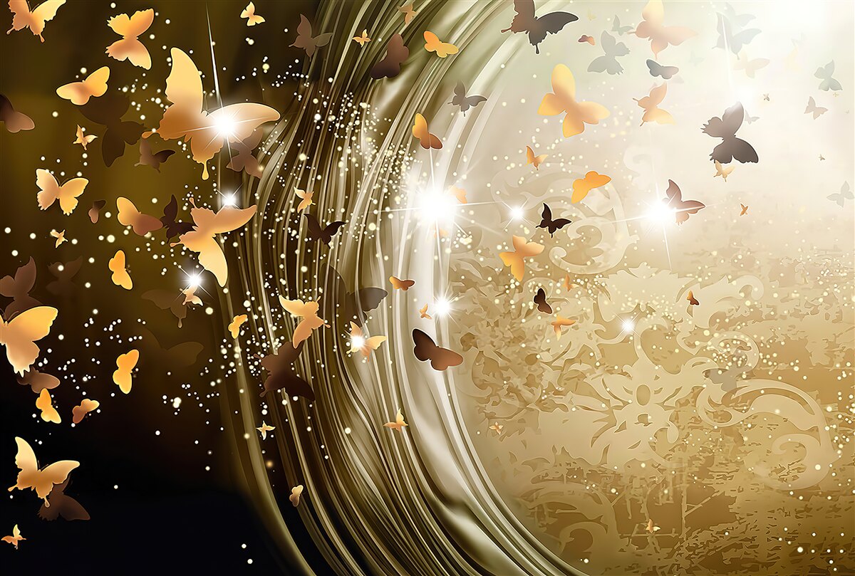 Papier peint fond d'or avec papillons