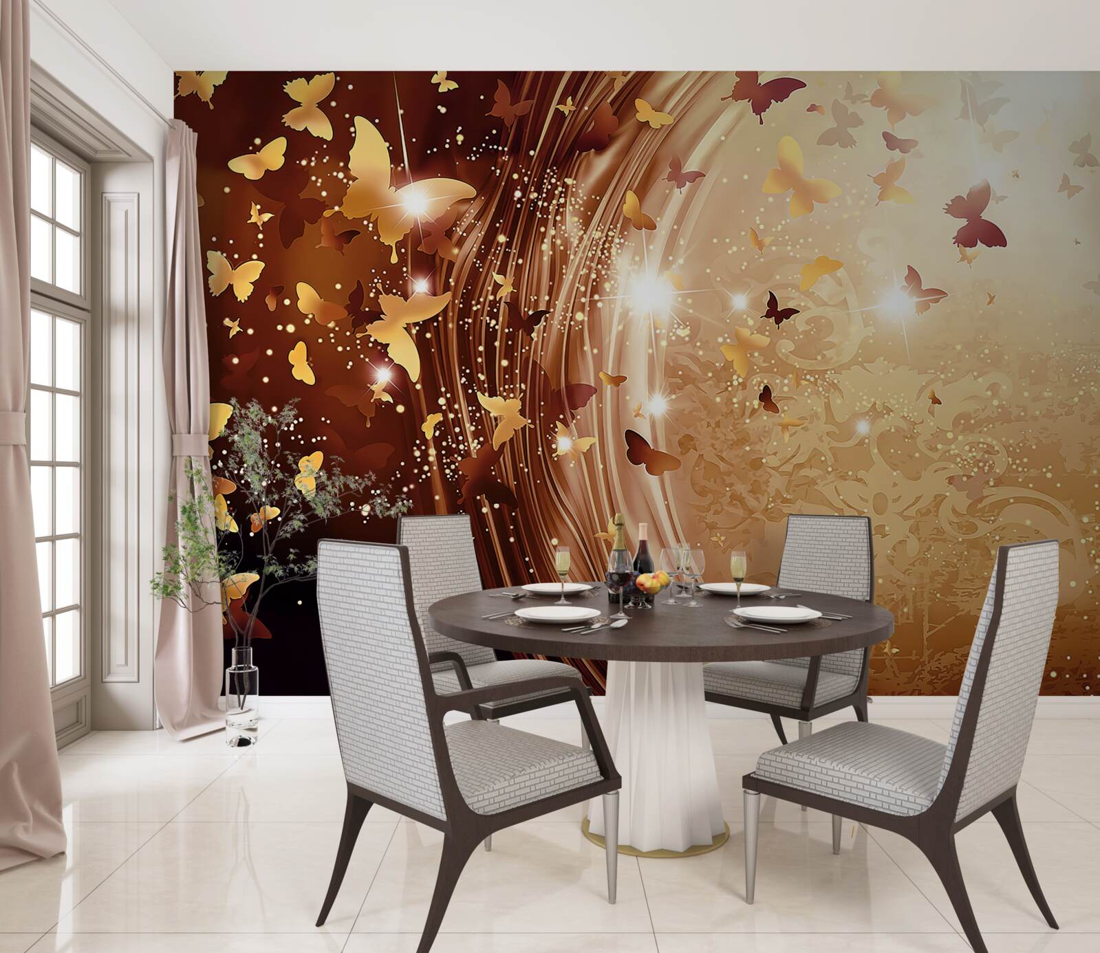 Papier peint boucles et papillons