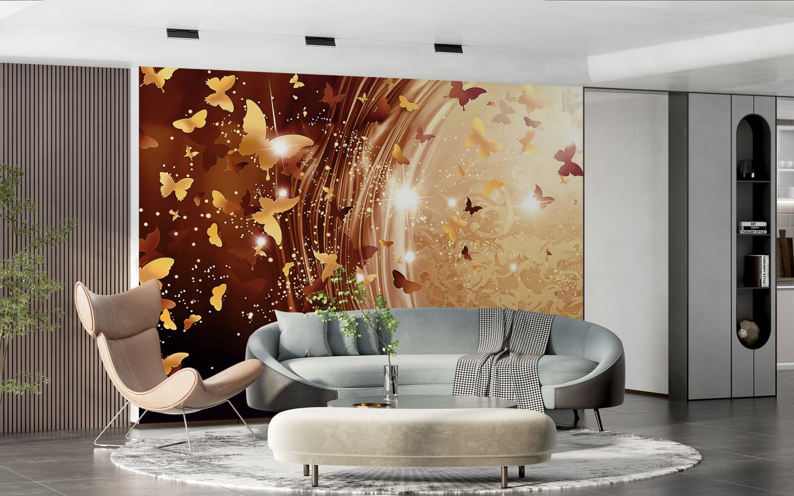 Papier peint boucles et papillons