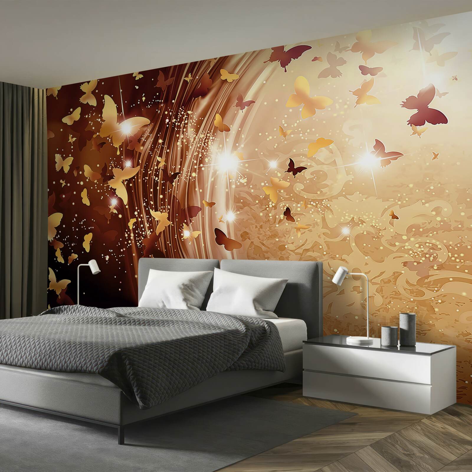 Papier peint boucles et papillons