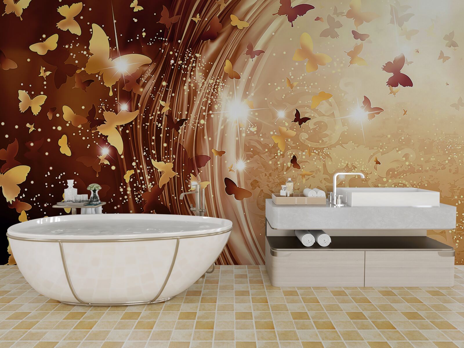 Papier peint boucles et papillons