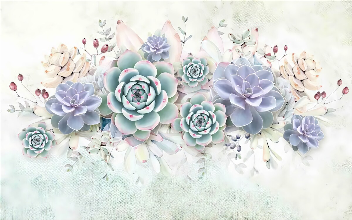 Papier peint fleurs bleues sur fond clair