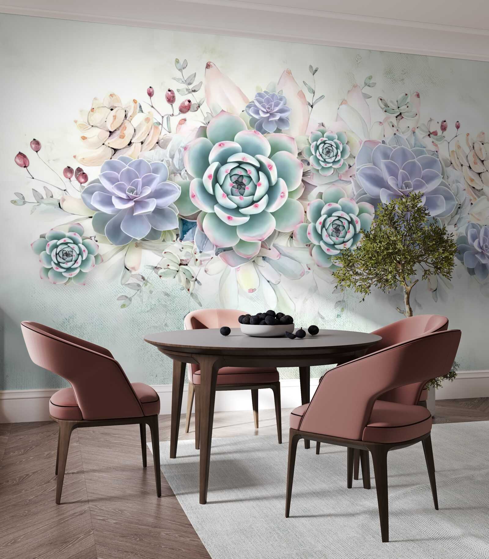 Papier peint fleurs bleues sur fond clair