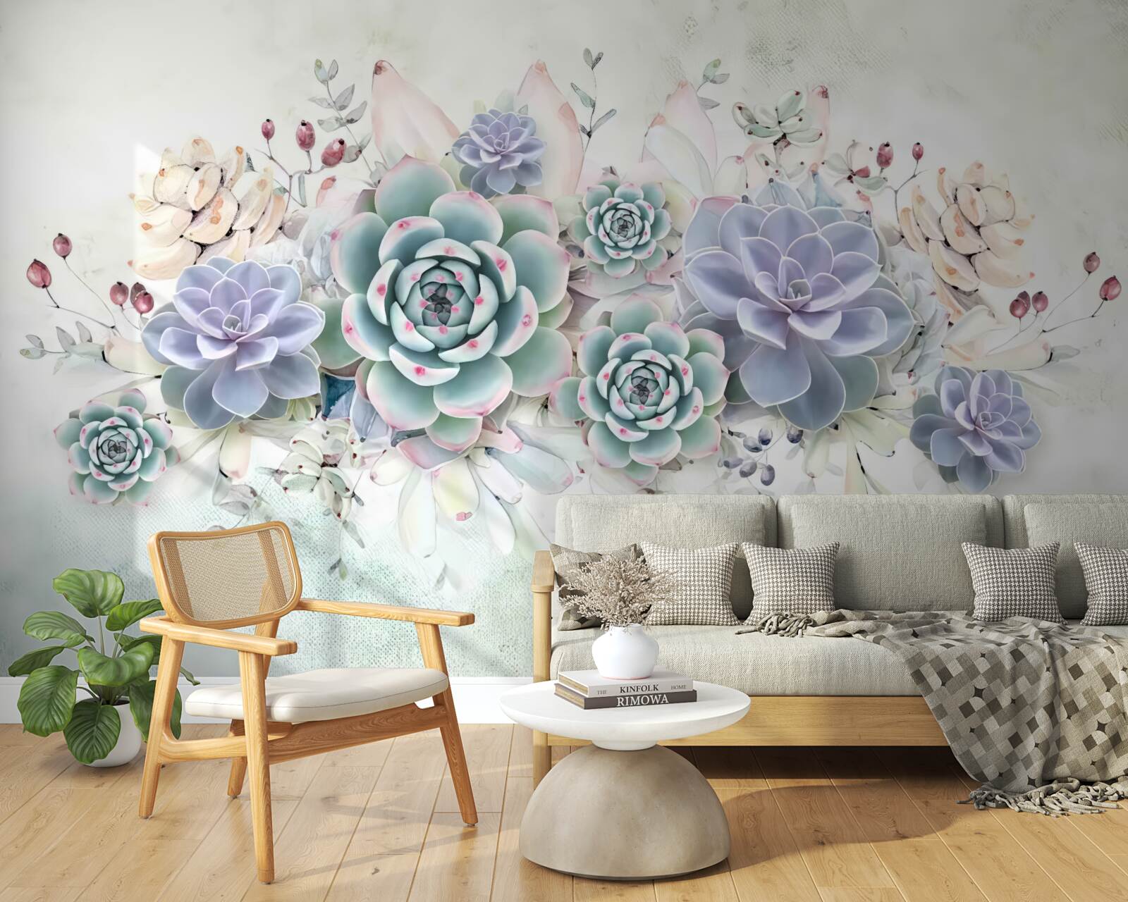 Papier peint fleurs bleues sur fond clair