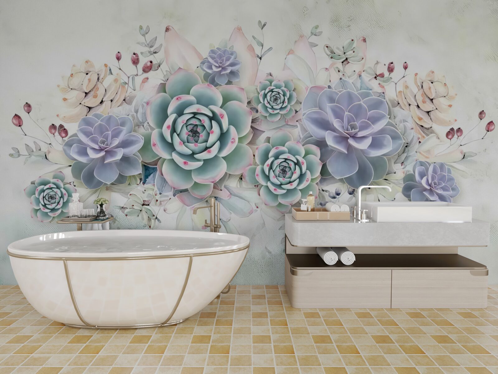 Papier peint fleurs bleues sur fond clair