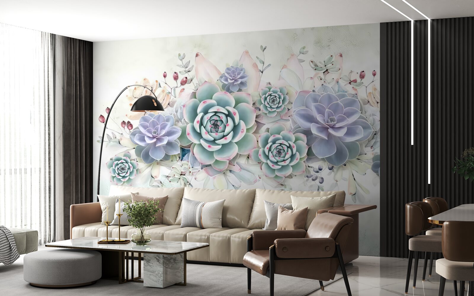 Papier peint fleurs bleues sur fond clair