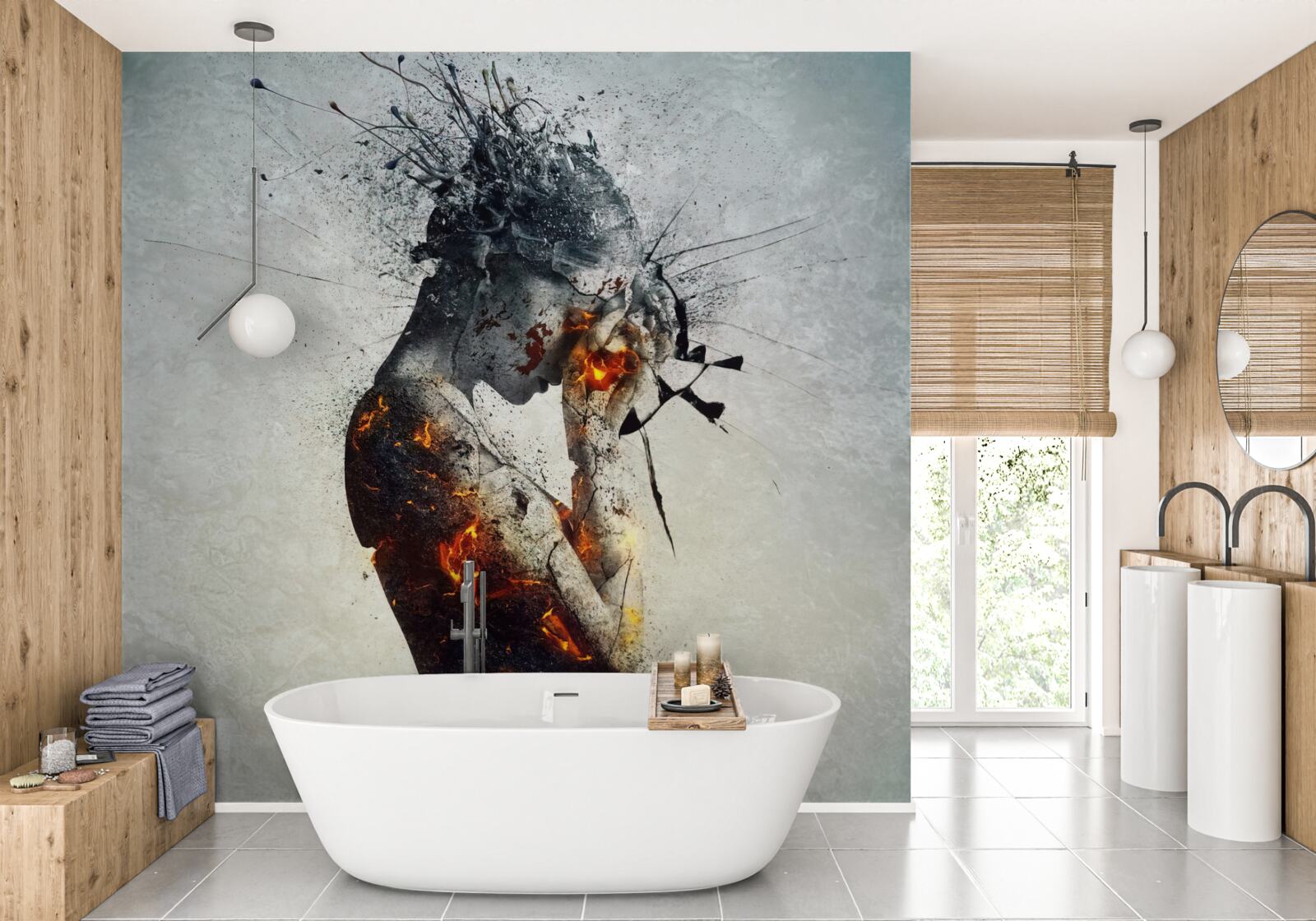 Papier peint la jeune fille se cache le visage dans les mains