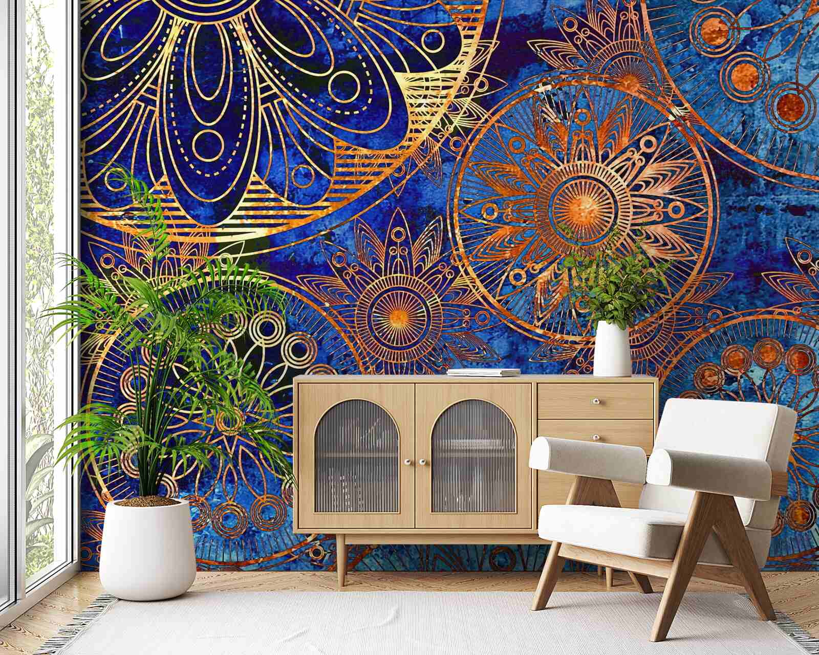 Papier peint divers cercles ondulés en or