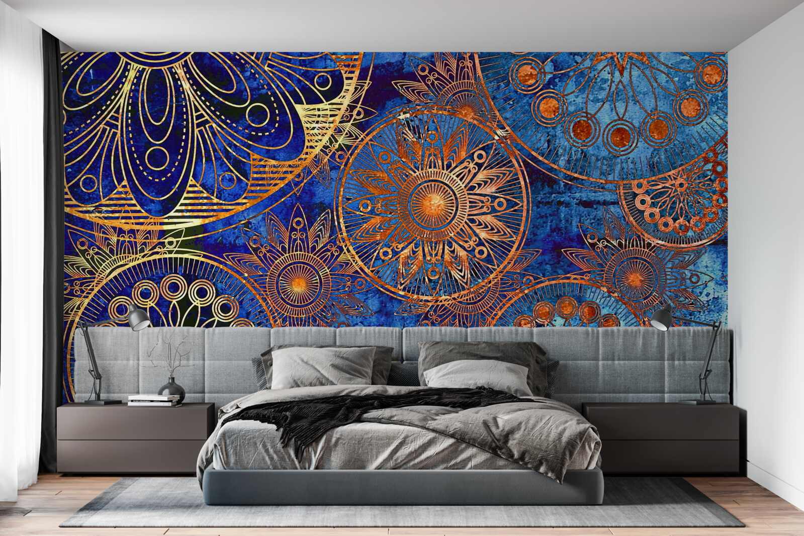 Papier peint divers cercles ondulés en or