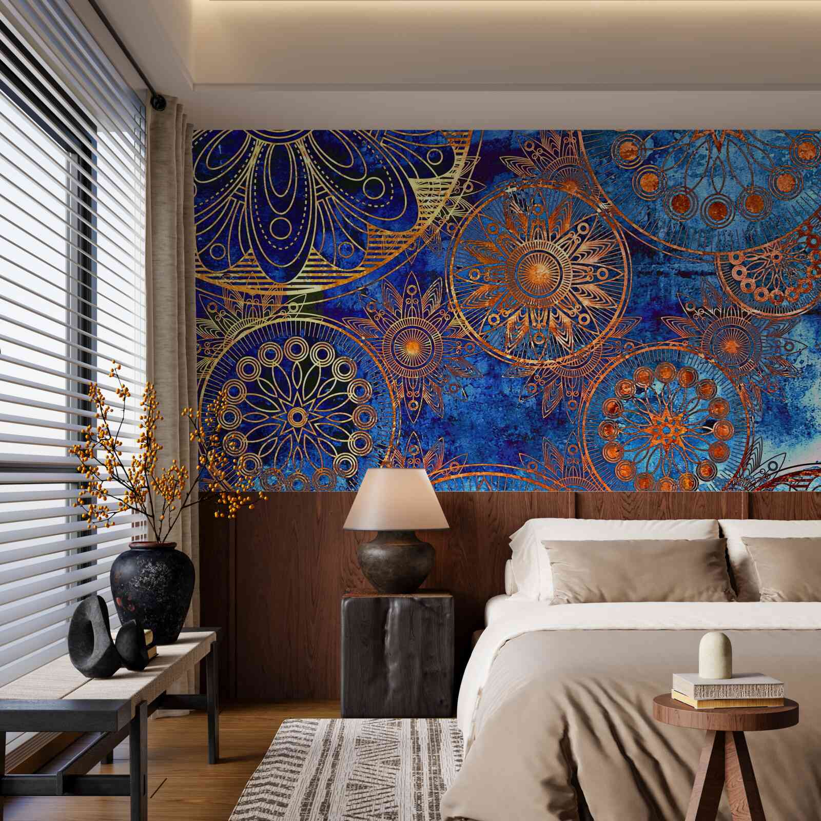 Papier peint divers cercles ondulés en or