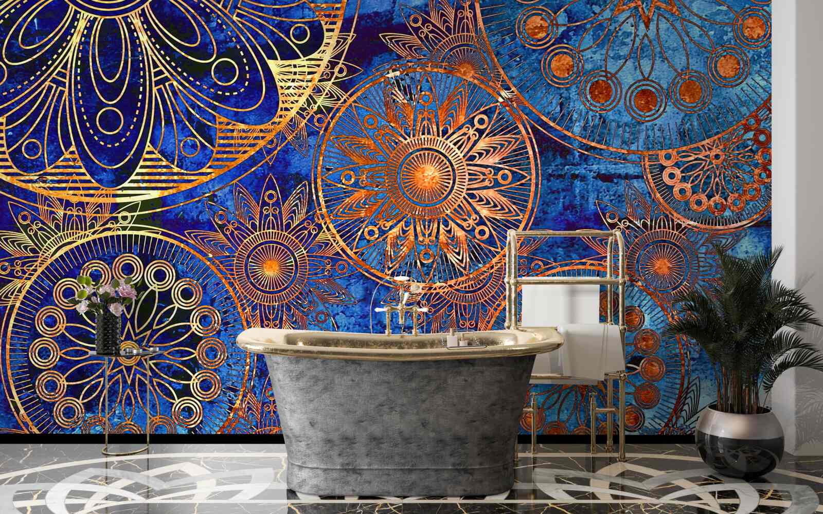 Papier peint divers cercles ondulés en or