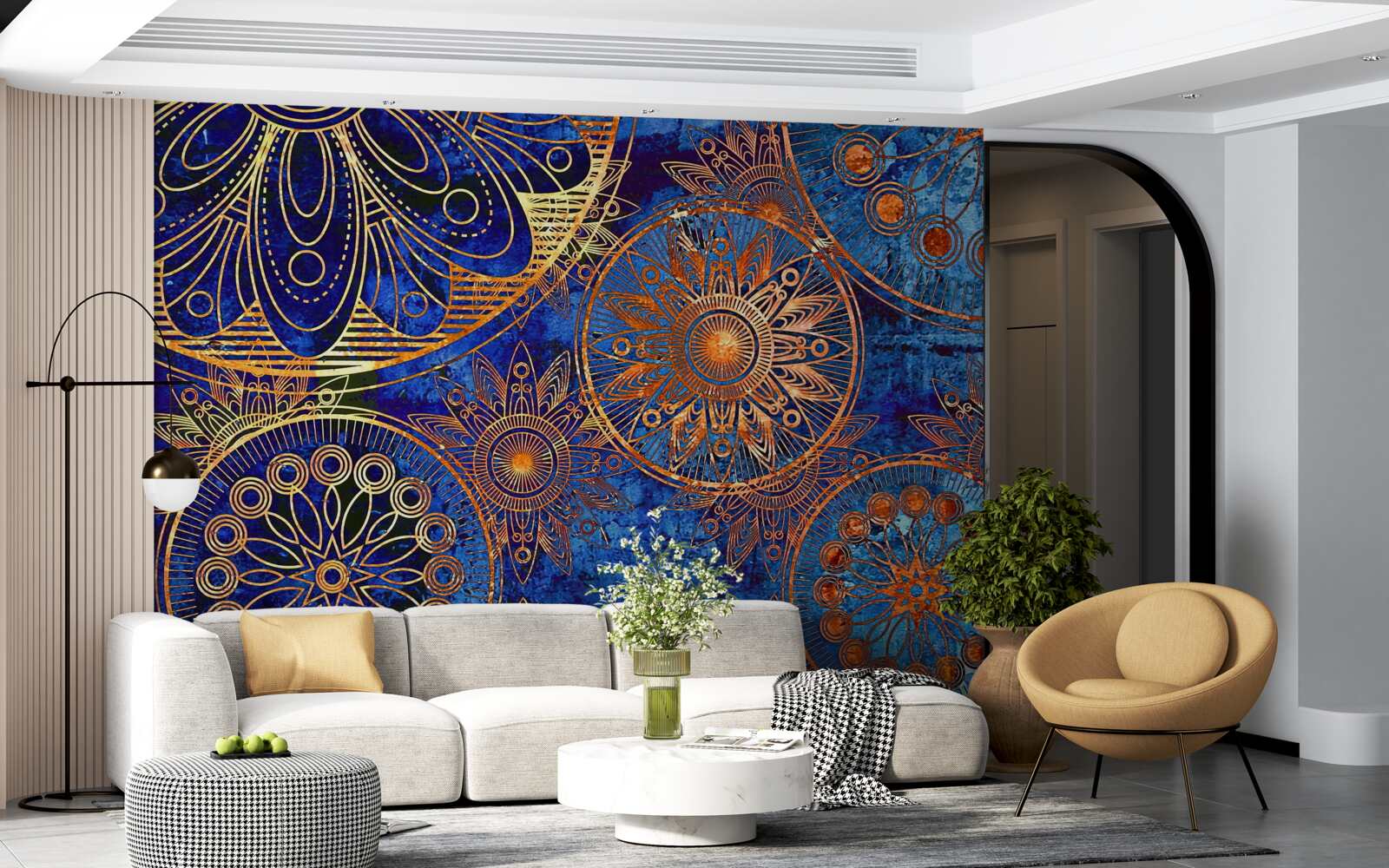 Papier peint divers cercles ondulés en or