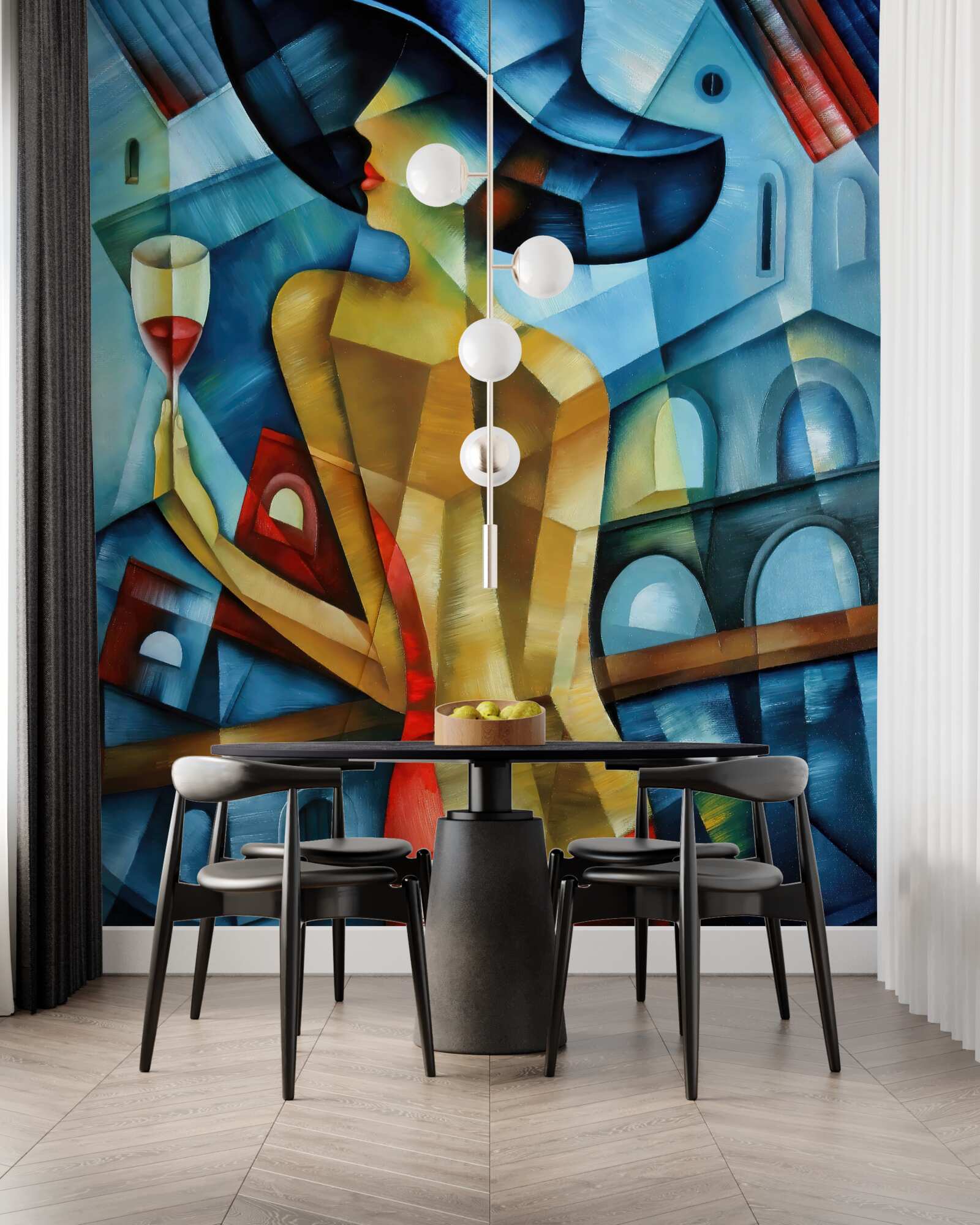 Papier peint dame en chapeau avec un verre à la main