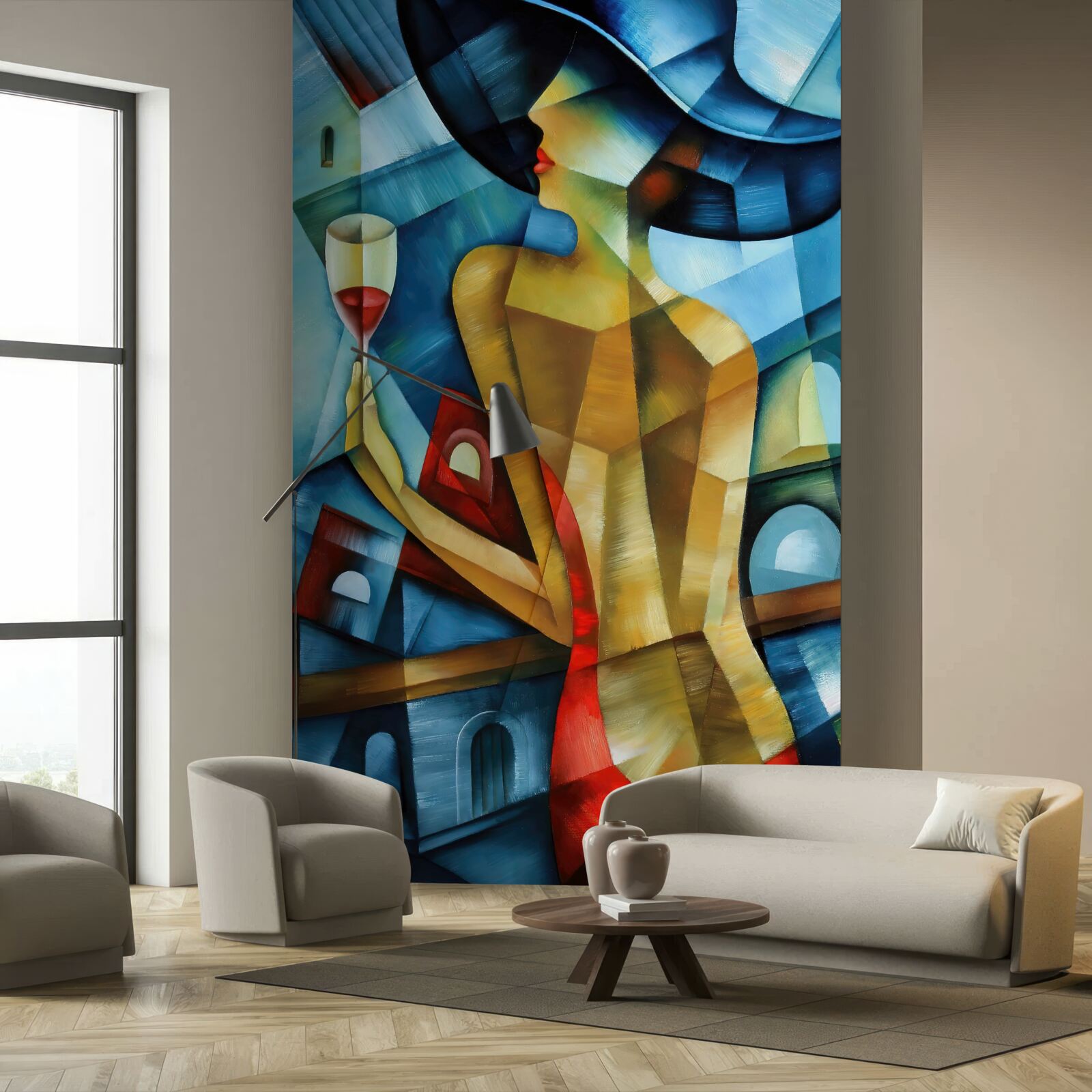 Papier peint dame en chapeau avec un verre à la main