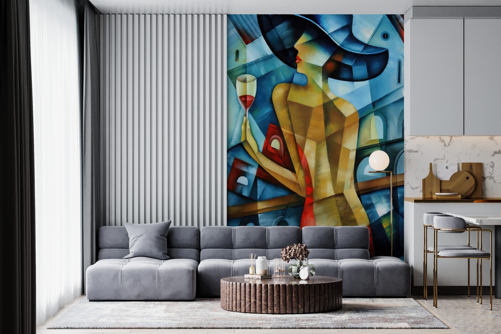 Papier peint dame en chapeau avec un verre à la main