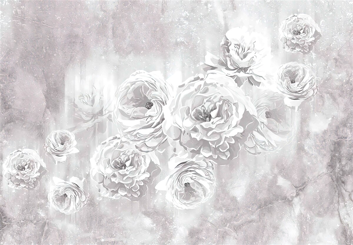 Papier peint roses claires sur fond de gris et de blanc