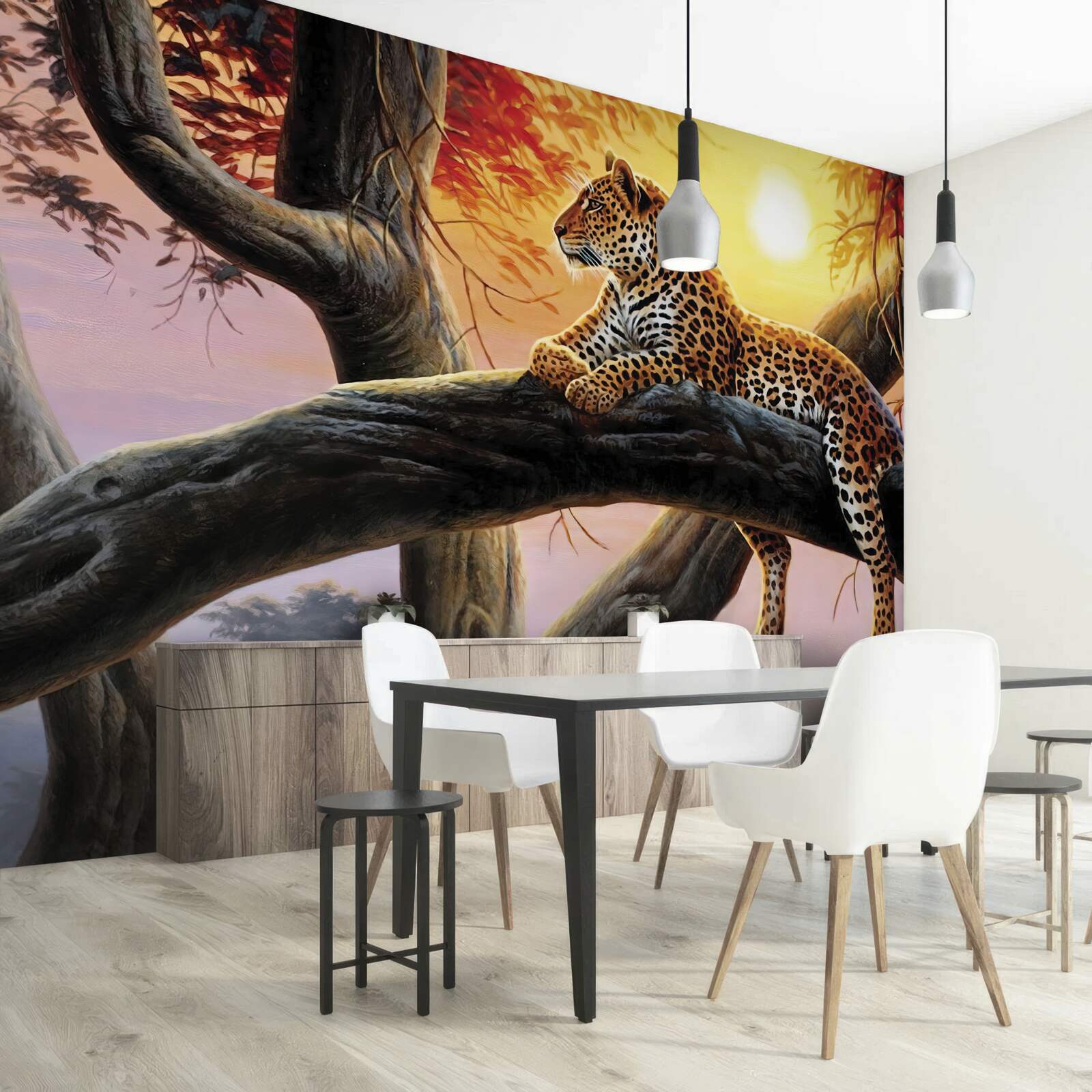 Papier peint le léopard s'est assis dans un arbre et s'est reposé