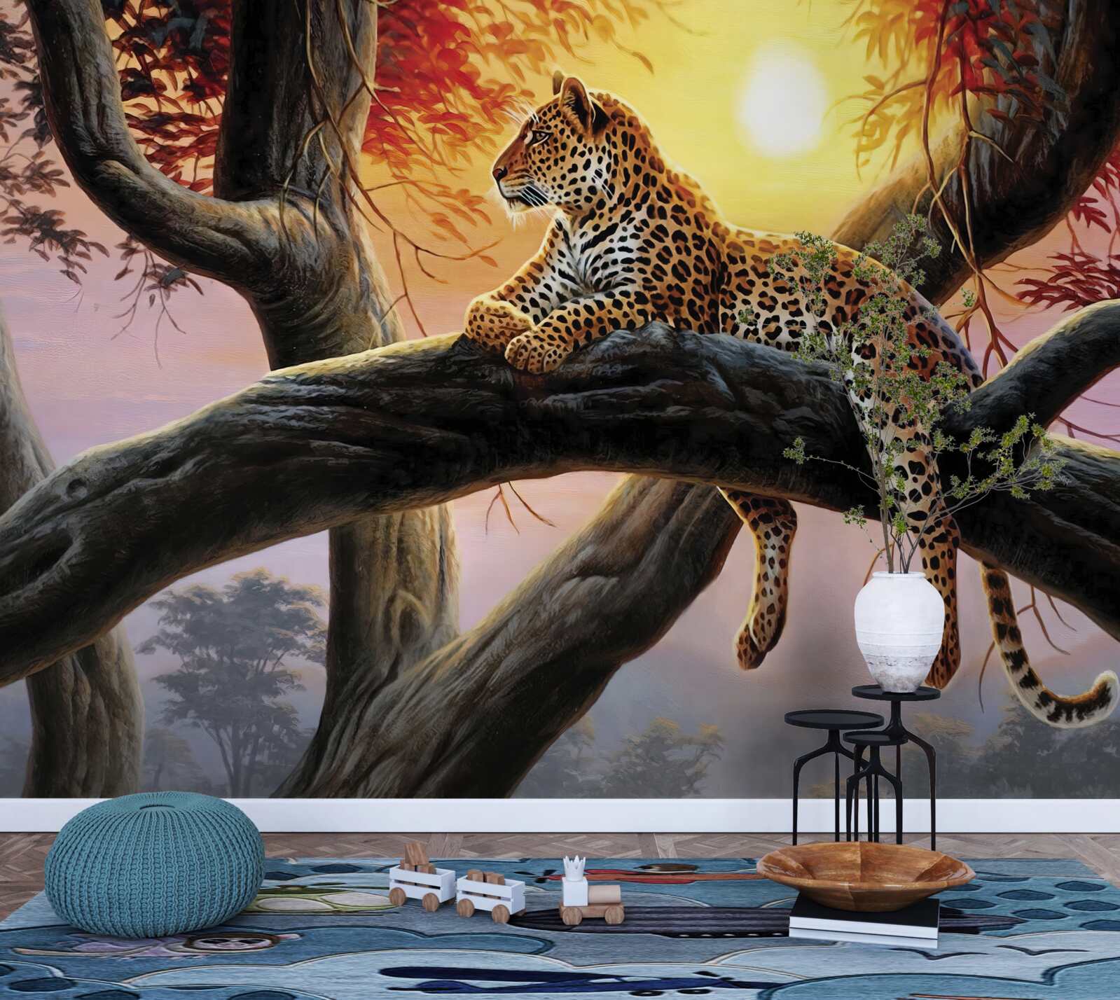 Papier peint le léopard s'est assis dans un arbre et s'est reposé