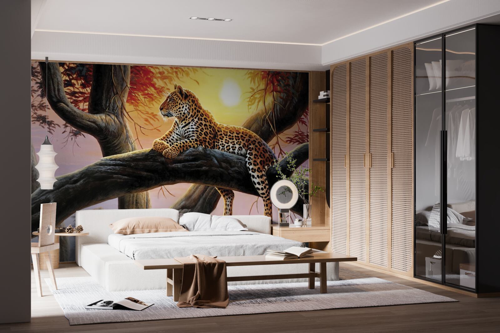 Papier peint le léopard s'est assis dans un arbre et s'est reposé