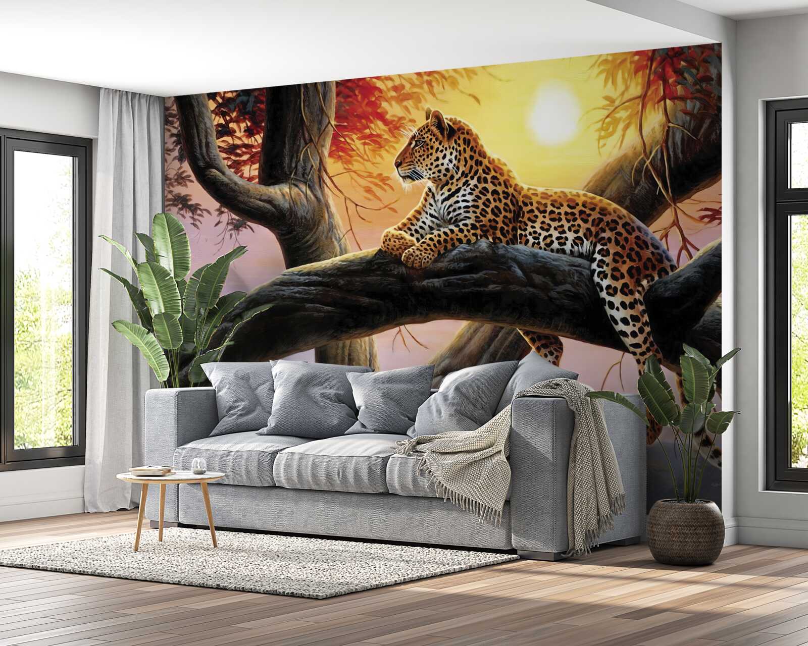 Papier peint le léopard s'est assis dans un arbre et s'est reposé