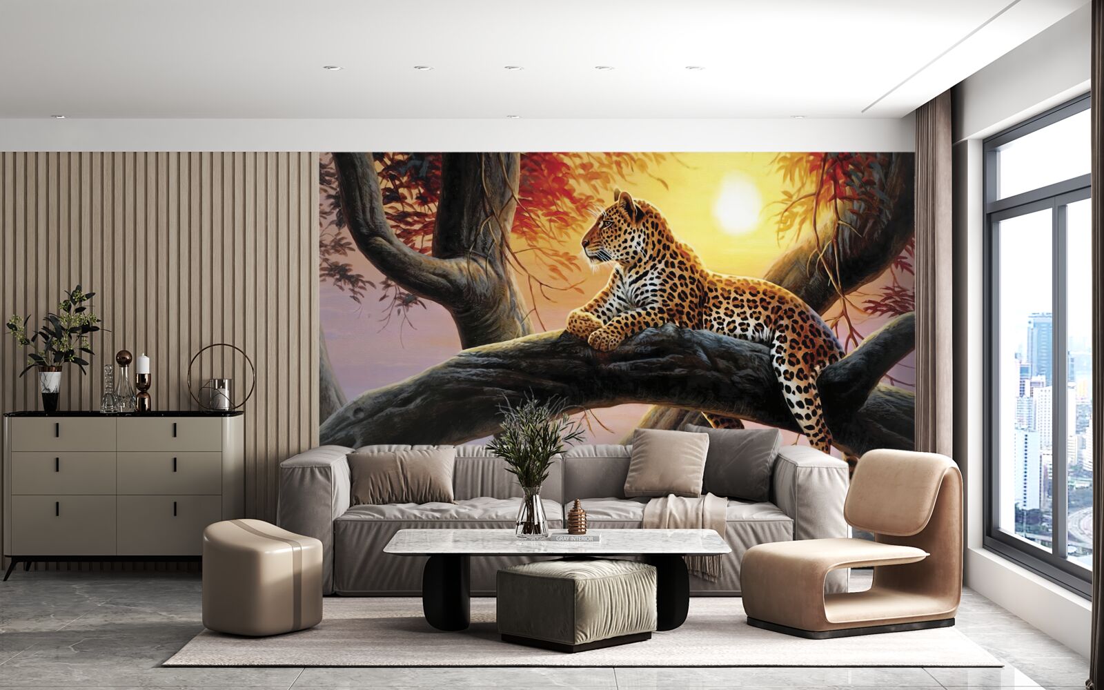 Papier peint le léopard s'est assis dans un arbre et s'est reposé