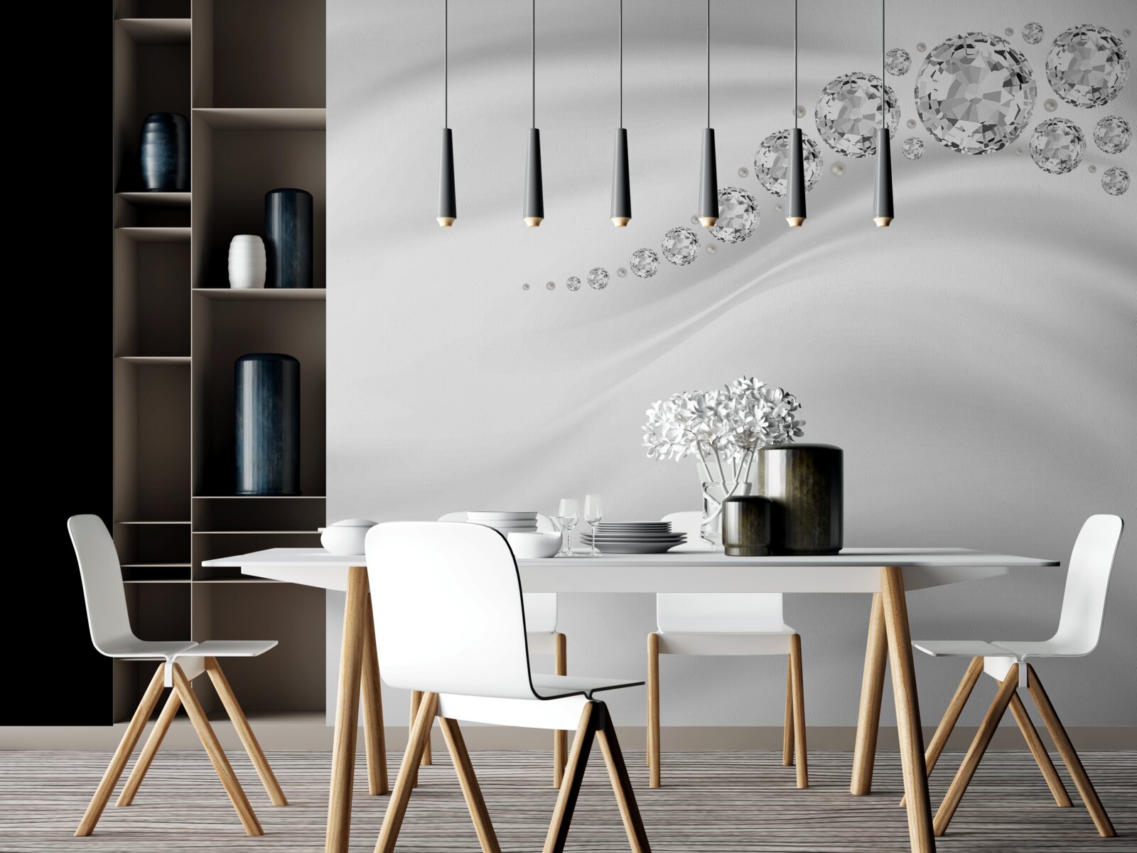 Papier peint vagues enneigées et minéraux précieux