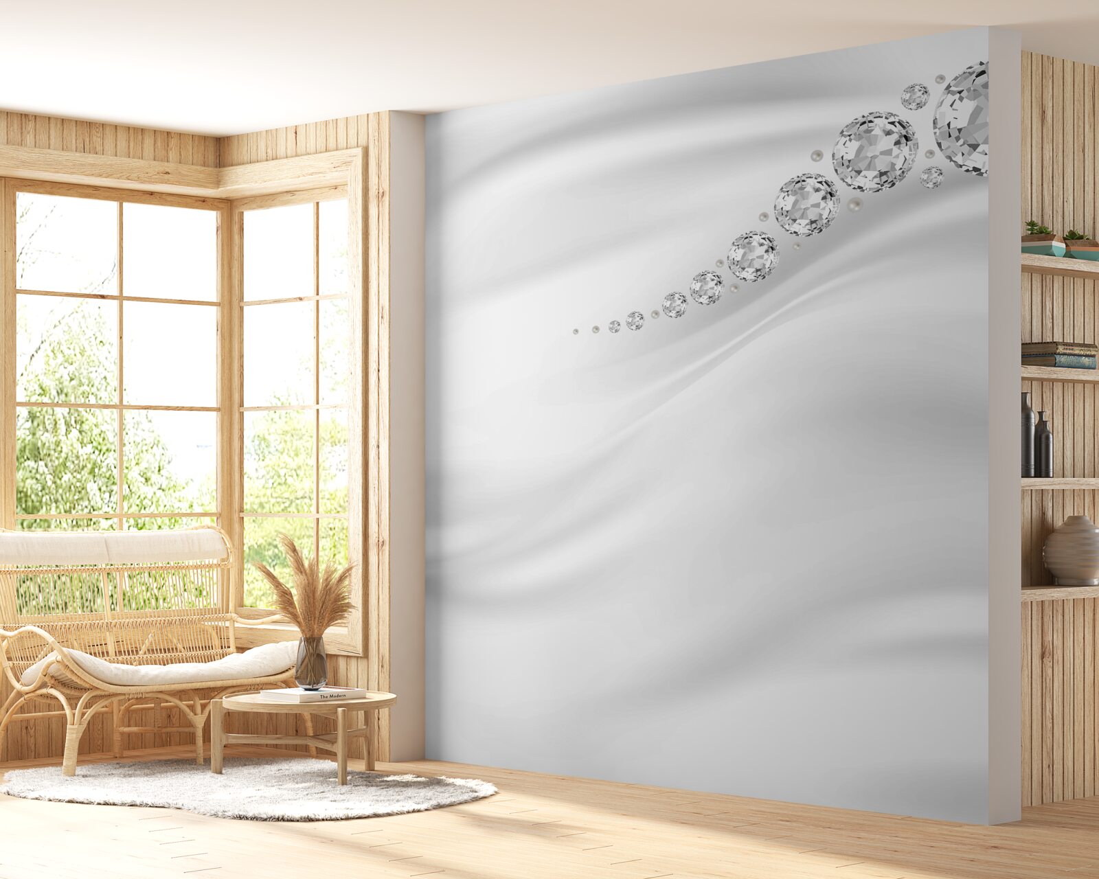 Papier peint vagues enneigées et minéraux précieux