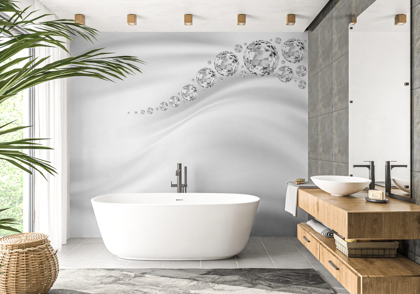 Papier peint vagues enneigées et minéraux précieux