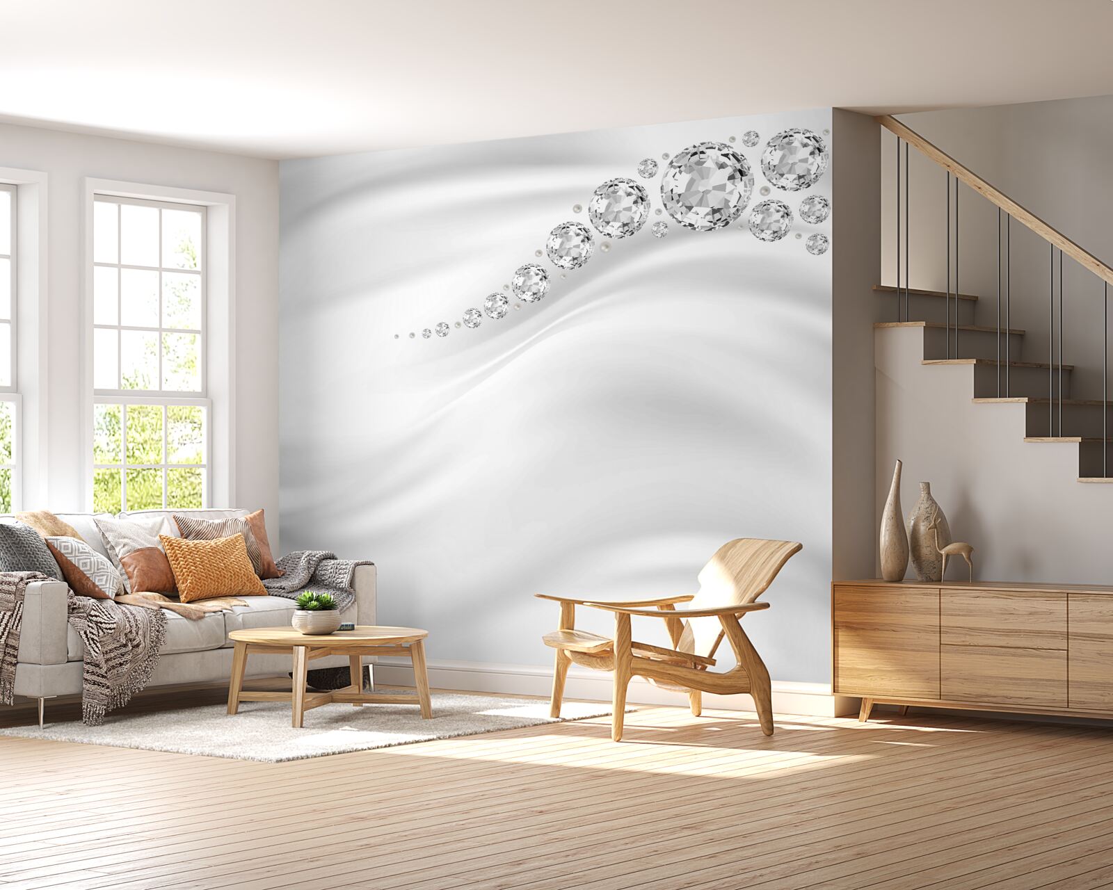 Papier peint vagues enneigées et minéraux précieux