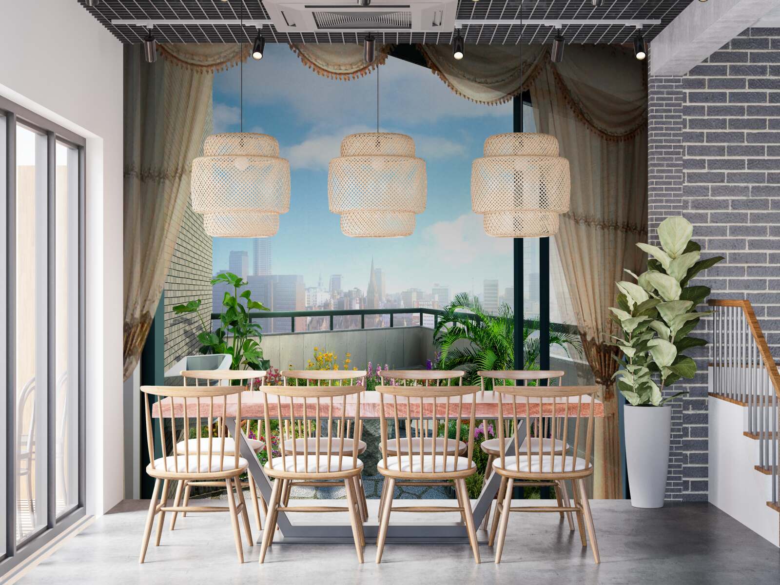 Papier peint plantes pour la maison à loggia ouverte