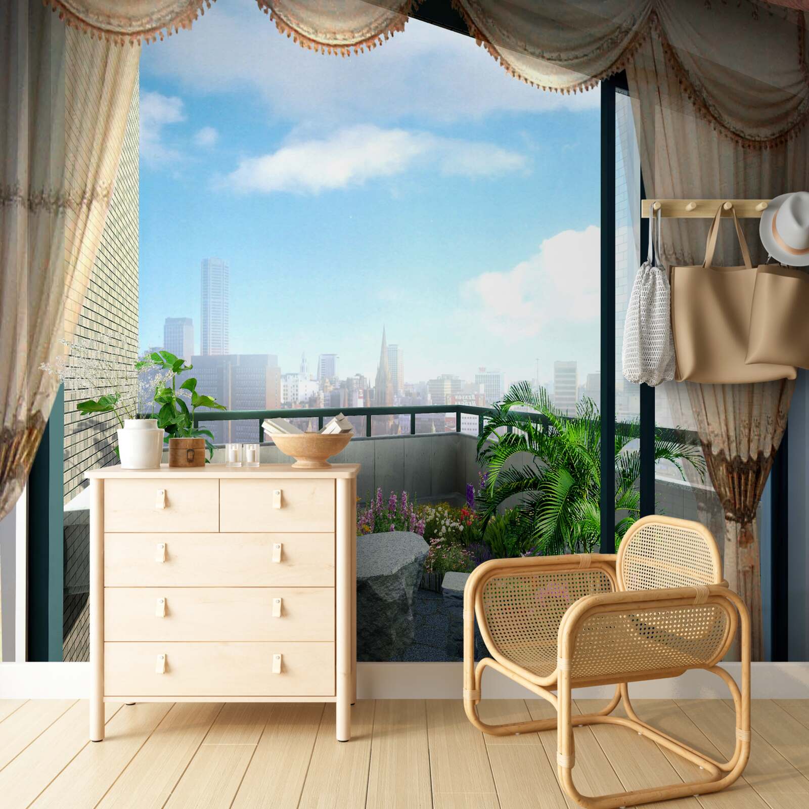 Papier peint plantes pour la maison à loggia ouverte