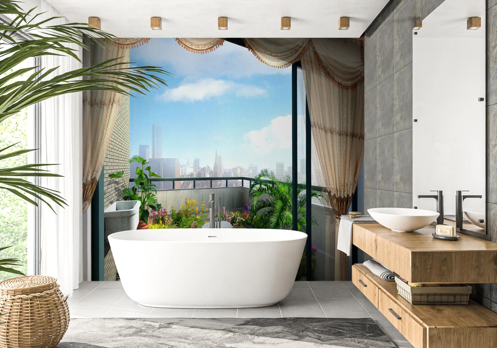 Papier peint plantes pour la maison à loggia ouverte