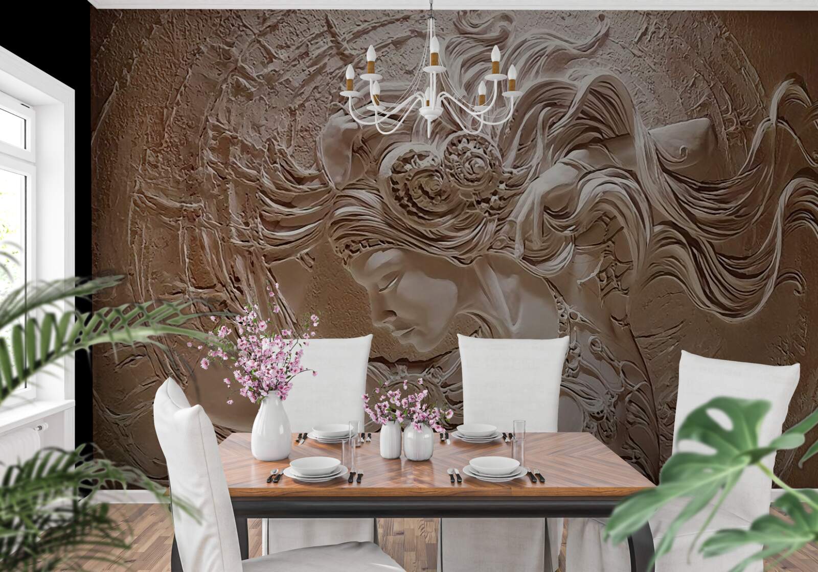 Papier peint image d'une jeune fille en bas-relief