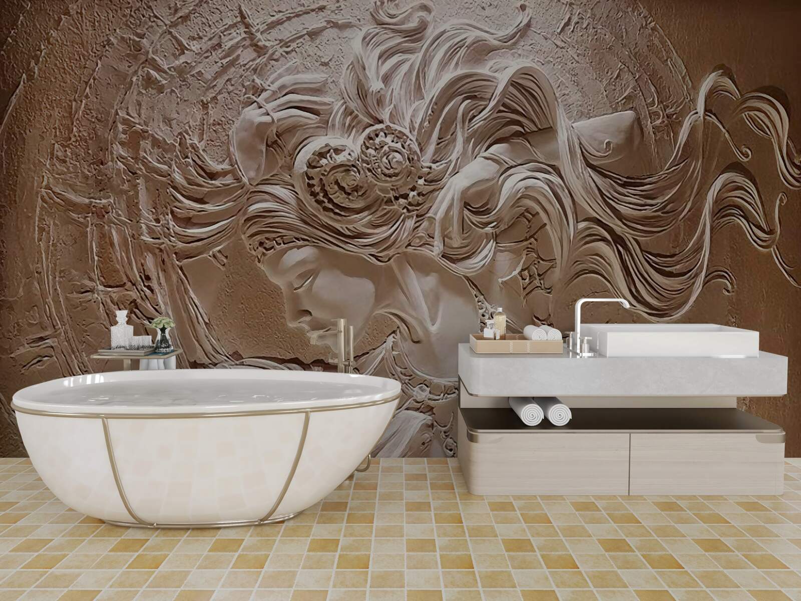 Papier peint image d'une jeune fille en bas-relief