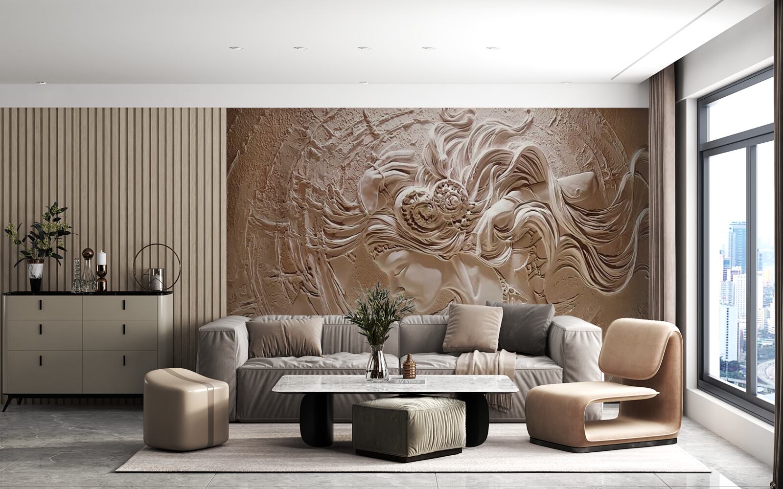 Papier peint image d'une jeune fille en bas-relief