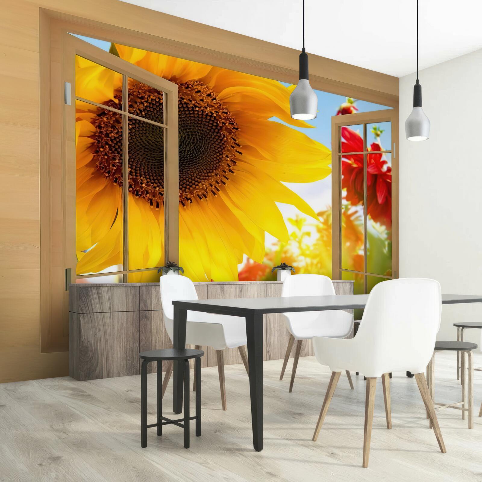 Papier peint de grandes fleurs regardent par la fenêtre