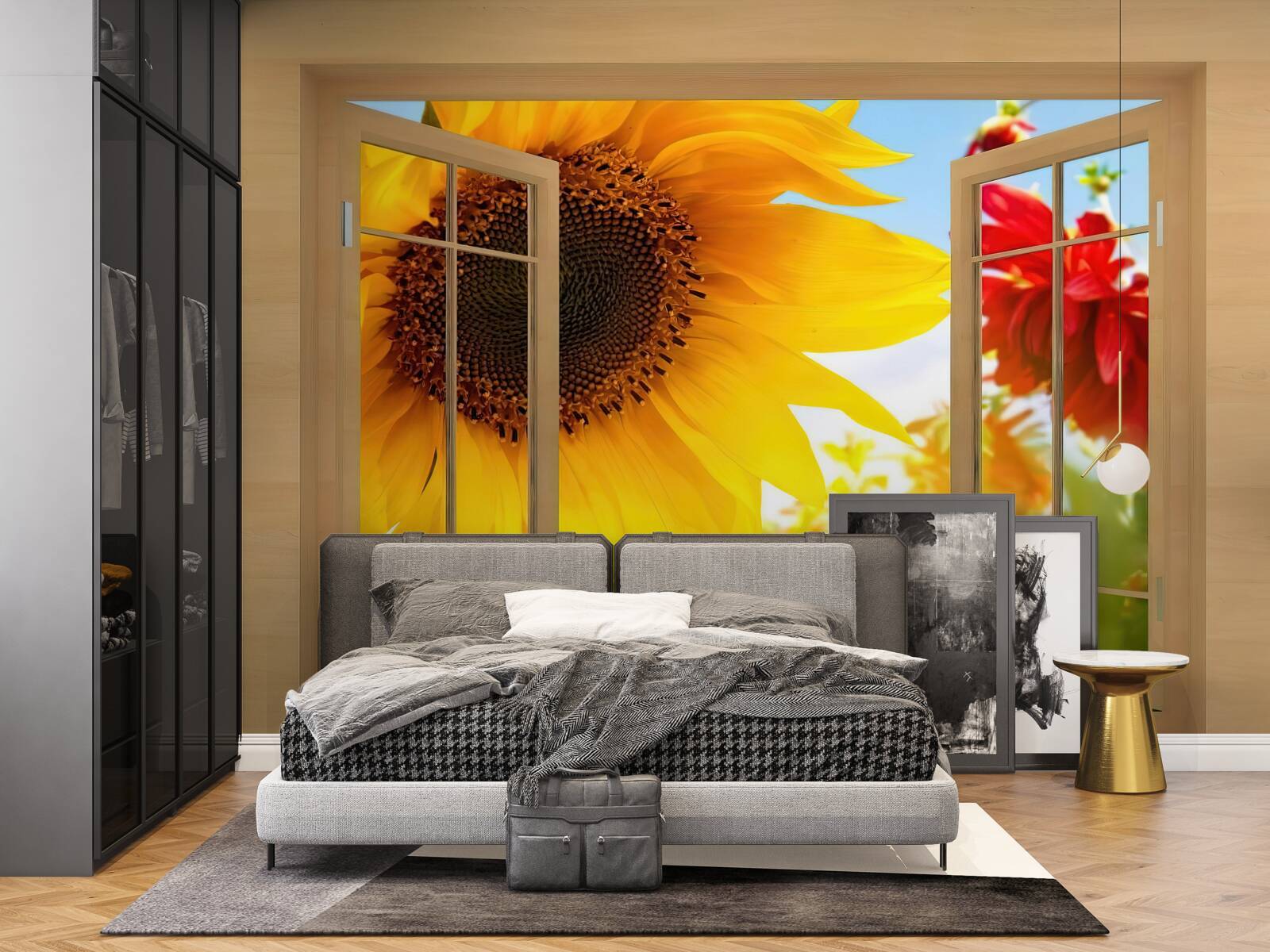 Papier peint de grandes fleurs regardent par la fenêtre