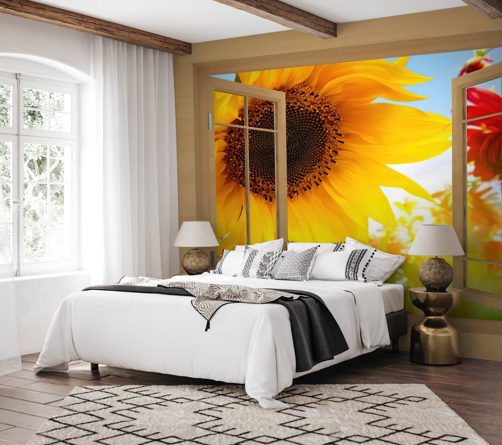 Papier peint de grandes fleurs regardent par la fenêtre