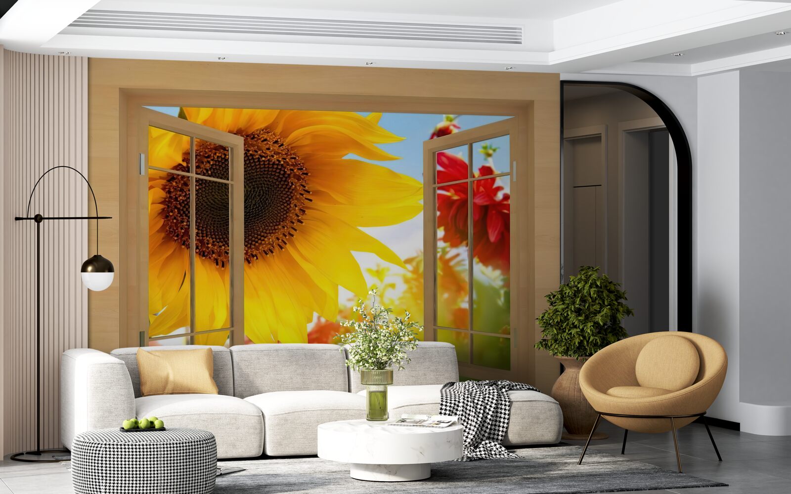 Papier peint de grandes fleurs regardent par la fenêtre